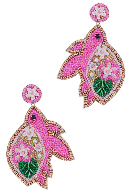 Beaded Pink & Green Turtle Earrings